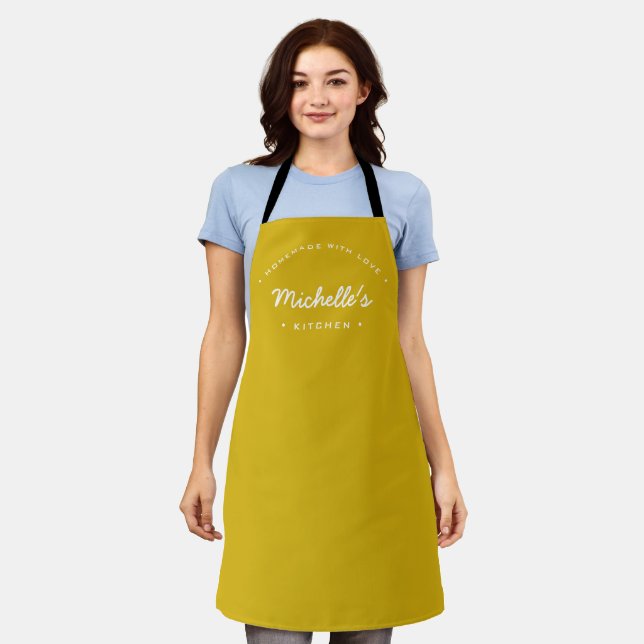 Mustard Yellow Homemade with Love Your Kitchen Apron (Worn)