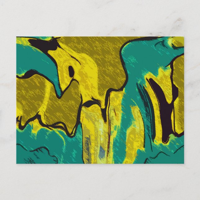 Mustard Yellow Jade Green Abstract Postcard (Front)