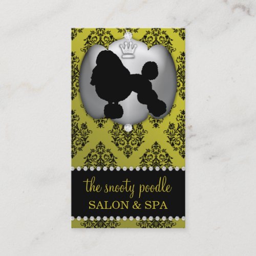 Mustard Yellow Jeweled Damask Dog Grooming/Spa Business Cards