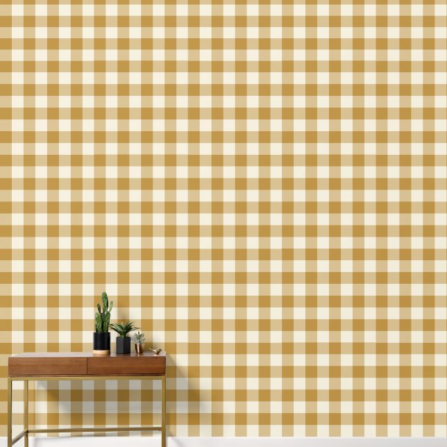 Mustard Yellow Large Buffalo Check Gingham Wallpaper (Hallway)