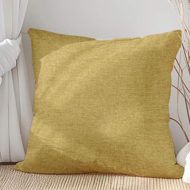 Mustard Yellow Linen Texture Throw Pillow (Creator Uploaded)
