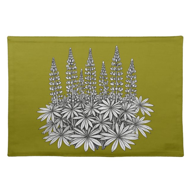 Mustard Yellow Lupine Botanical Cloth Placemat (Front)