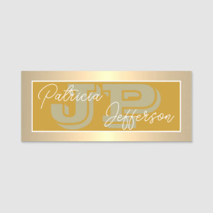 Mustard Yellow Luxury Gold Monogram Name Tag
