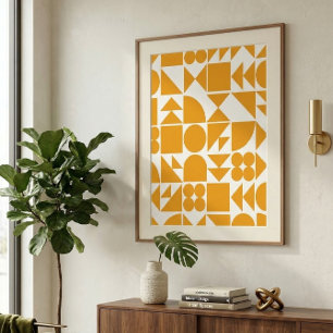 Mustard Yellow Mid Century Modern Geometric Wall Poster