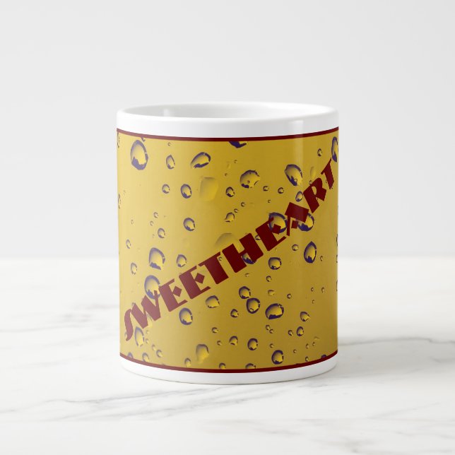 MUSTARD YELLOW MODERN CUTE RAIN DROPLETS ON GLASS  GIANT COFFEE MUG (Front)