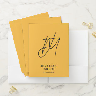 Mustard Yellow Modern Monogram Pocket Folder