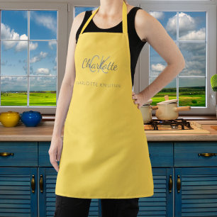 Mustard yellow monogram name business apron