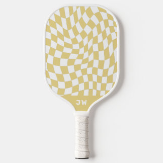 Mustard Yellow Monogram Vintage Wavy Checkered Pickleball Paddle