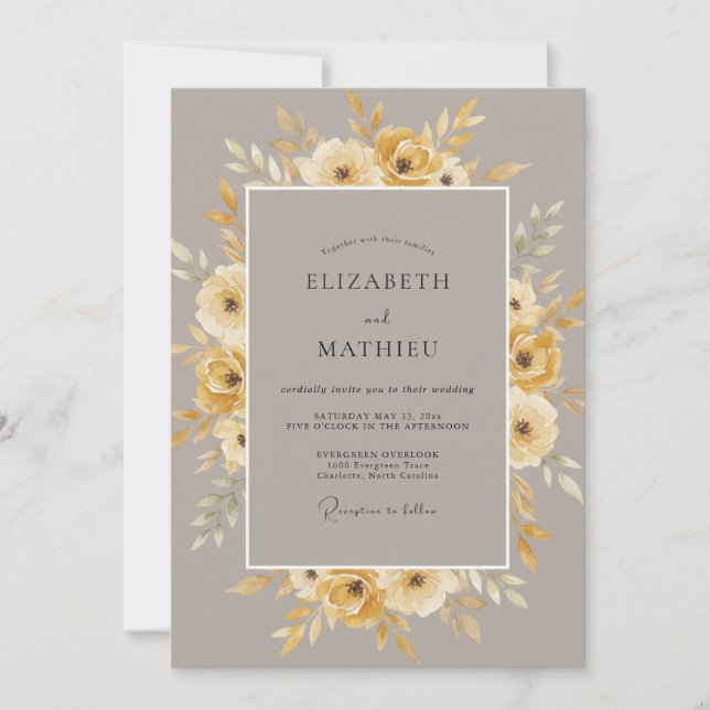 Mustard Yellow Muted Autumnal Wedding Invitation (Front)