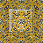 Mustard Yellow & Navy Birds, Butterflies & Flowers