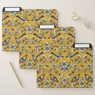 Mustard Yellow & Navy Birds, Butterflies & Flowers File Folder