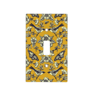Mustard Yellow & Navy Birds, Butterflies & Flowers Light Switch Cover