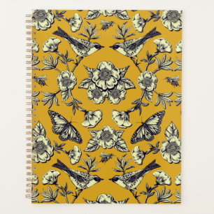 Mustard Yellow & Navy Birds, Butterflies & Flowers Planner