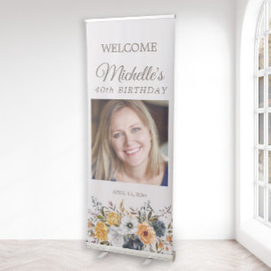 Mustard Yellow Navy Blue 40th Birthday Welcome Retractable Banner