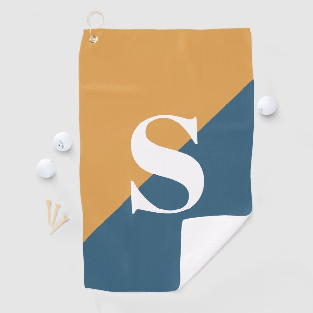 Mustard Yellow Navy Blue Monogram Golf Towel (InSitu)