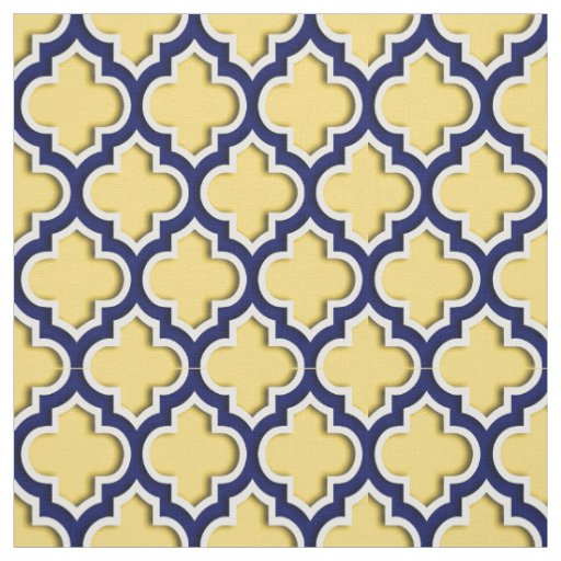 Mustard Yellow, Navy Blue Moroccan Quatrefoil #5DS Fabric