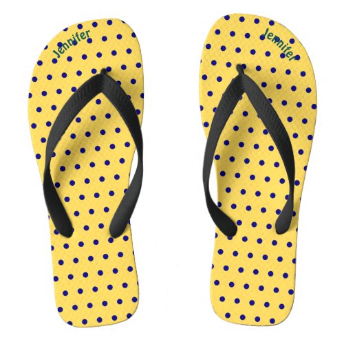 Mustard Yellow  Navy Blue Polka Dot _ Flip Flops