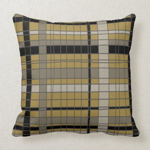 Mustard Yellow & Nuetrals Plaid Design Pillow