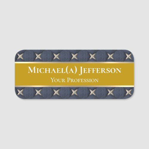 Mustard Yellow On Seven Golden Stars Blue Elegant Name Tag