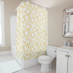 Mustard Yellow on White Inky Rounded Lines Pattern Shower Curtain