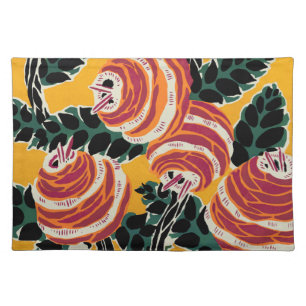 Mustard Yellow & Orange Art Deco Floral Decor Cloth Placemat