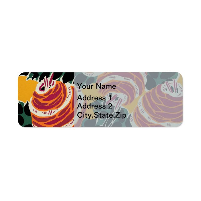 Mustard Yellow & Orange Art Deco Floral Decor Label (Front)