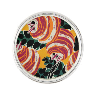 Mustard Yellow & Orange Art Deco Floral Decor Lapel Pin