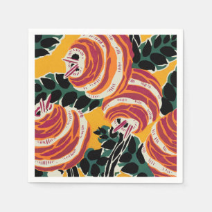 Mustard Yellow & Orange Art Deco Floral Decor Napkins