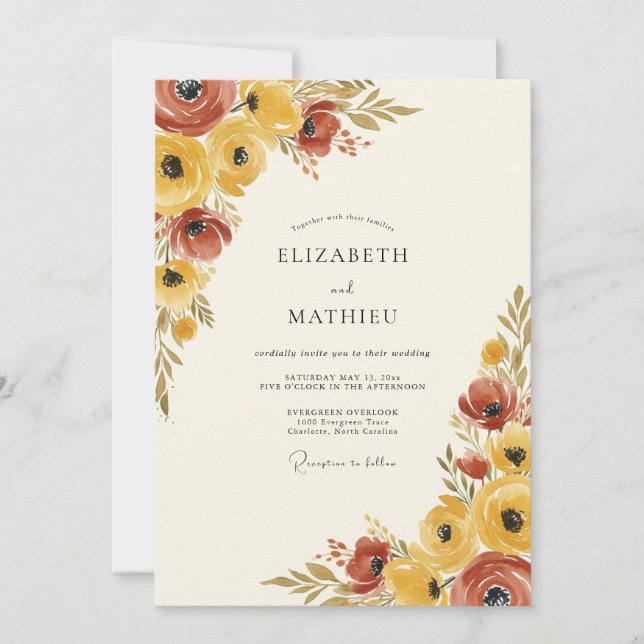 Mustard Yellow Painterly Rustic Wedding Invitation (Front)
