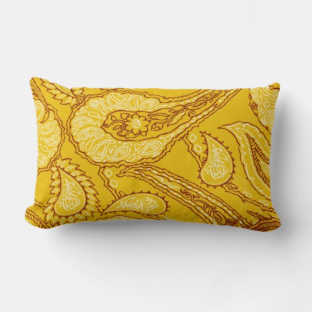 Mustard Yellow Paisley Print Summer Fun Girly Lumbar Pillow (Front)