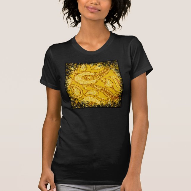 Mustard Yellow Paisley Print Summer Fun Girly T-Shirt (Front)