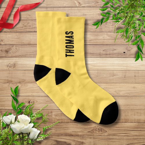 Mustard Yellow Personalized Minimalist Name Socks