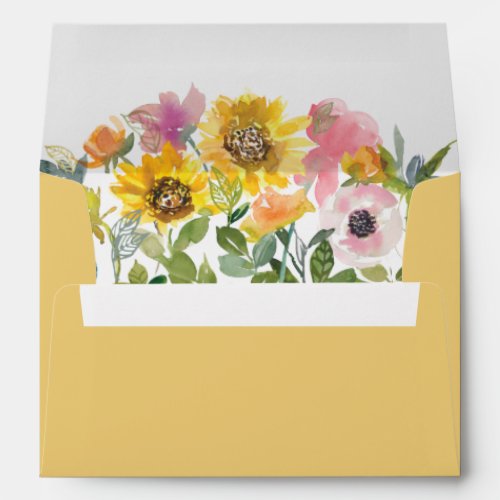 Mustard Yellow  Pink Floral Wedding Envelope