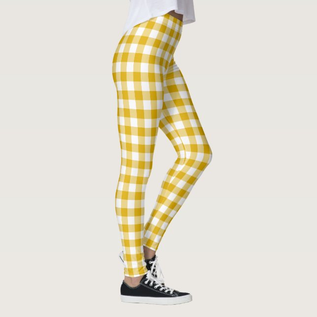 Mustard Yellow Plaid Gingham Retro Color Leggings (Right)