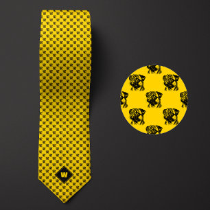 Mustard Yellow Pug Pattern Neck Tie