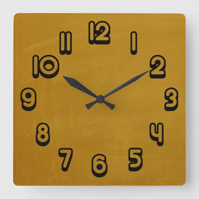 Mustard Yellow Retro Grunge Scratched Texture Square Wall Clock (Front)