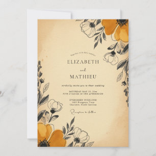 Mustard Yellow Rustic Vintage Wedding Invitation