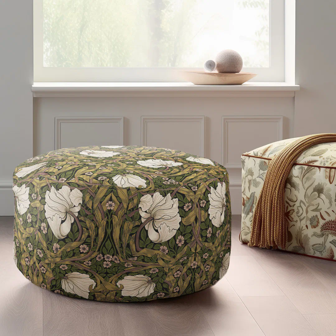 Mustard Yellow Sage Green William Morris Pimpernel Pouf