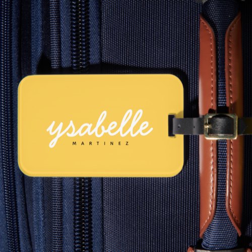 Mustard Yellow Simple Bold Script Name Luggage Tag