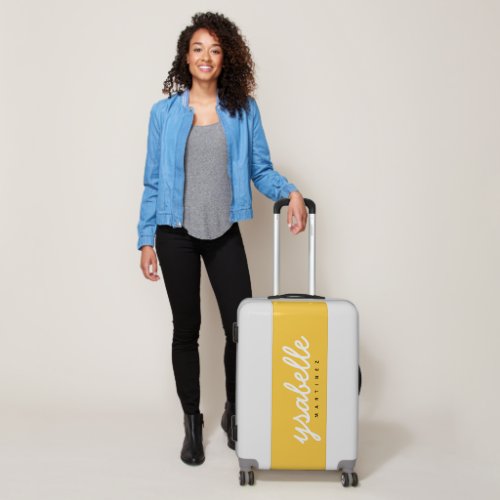 Mustard Yellow Simple Bold Script Name Travel  Luggage