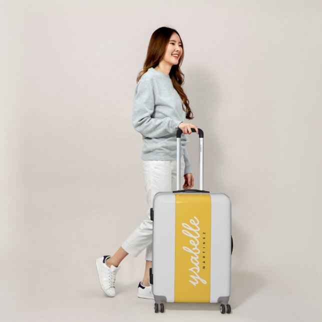 Mustard Yellow Simple Bold Script Name Travel  Luggage (Scale)