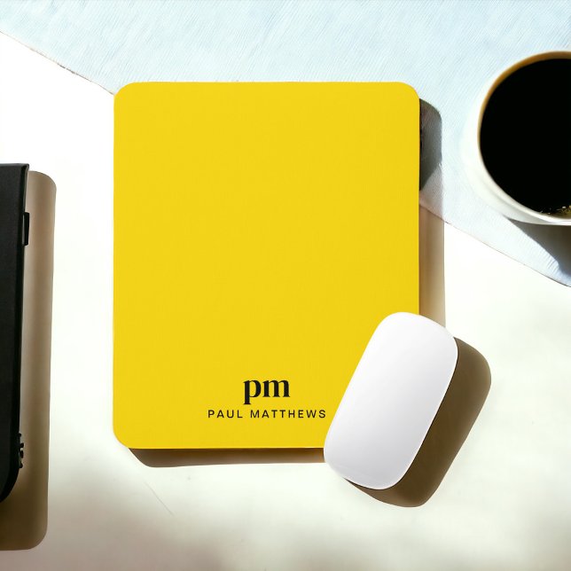 Mustard Yellow Simple Minimal Monogram and Name Mouse Pad (Personalize with your initials and name.)