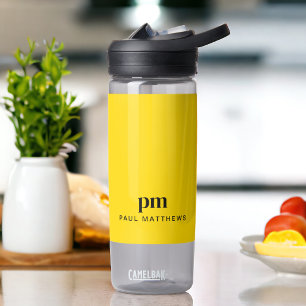 Mustard Yellow Simple Minimal Monogram and Name Water Bottle
