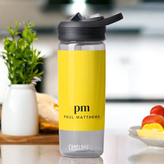 Mustard Yellow Simple Minimal Monogram and Name Water Bottle (Personalize with your initials and name.)