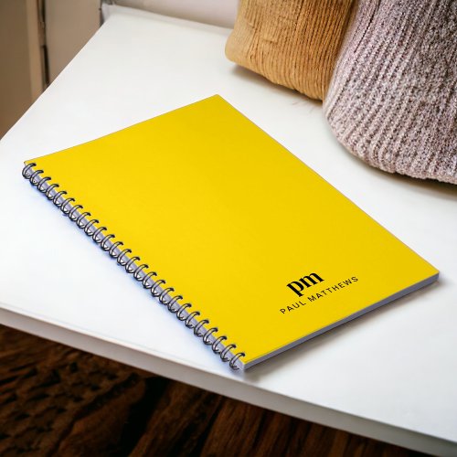 Mustard Yellow Simple Monogram Initials and Name Notebook
