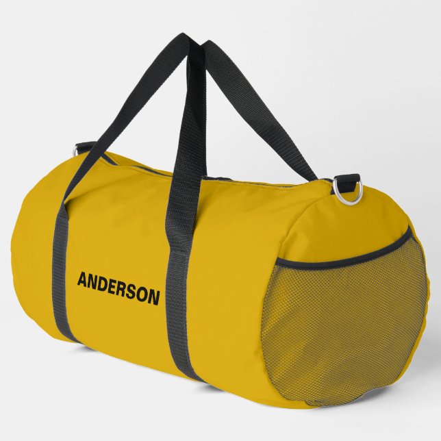 Mustard Yellow Solid Color Custom name  Duffle Bag (Right Corner)