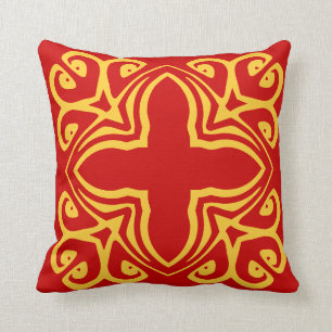 mustard yellow spanish tile on red pillow