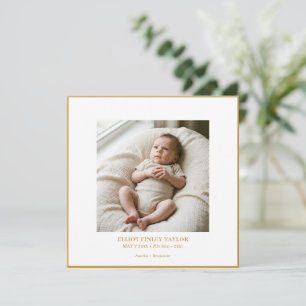 Mustard Yellow Square Newborn Photo Birth Stats Announcement