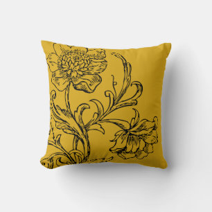 Mustard Yellow Stylish Floral Throw Pillow