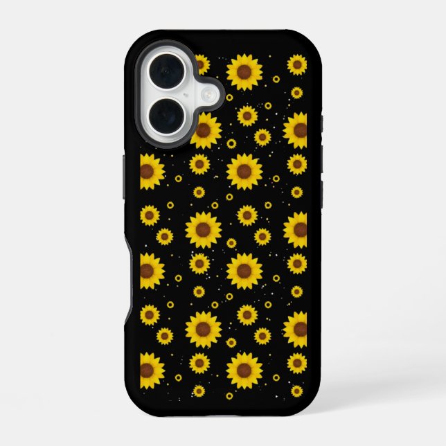 Mustard Yellow Sunflower Pattern Black iPhone Case (Back)